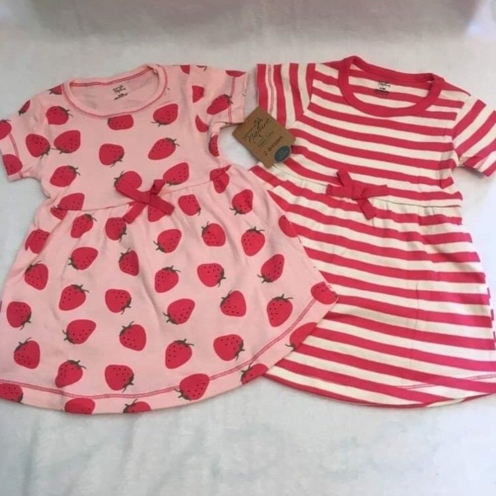 Touched by Nature Organic Cotton Dresses Baby Girls 6-9M Pink Red NWT Strawberry